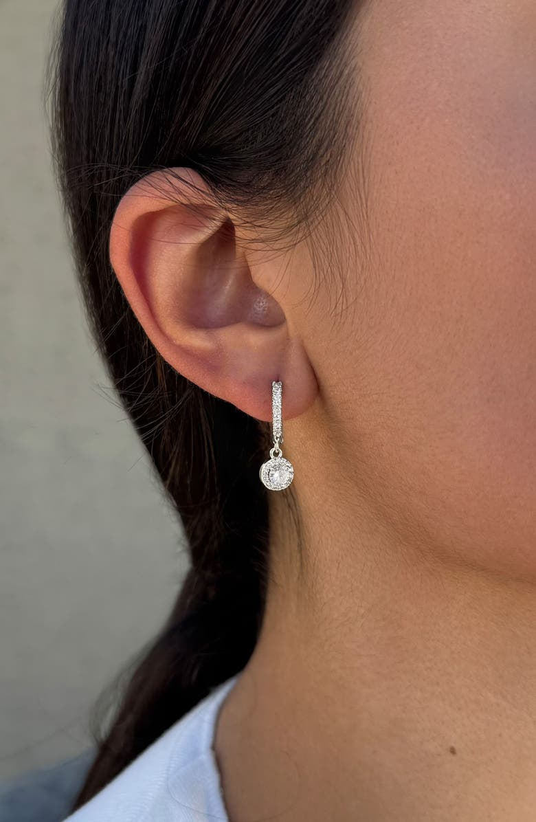 Adornia Cubic Zirconia Halo Drop Huggie Hoop Earrings, Alternate, color, Silver