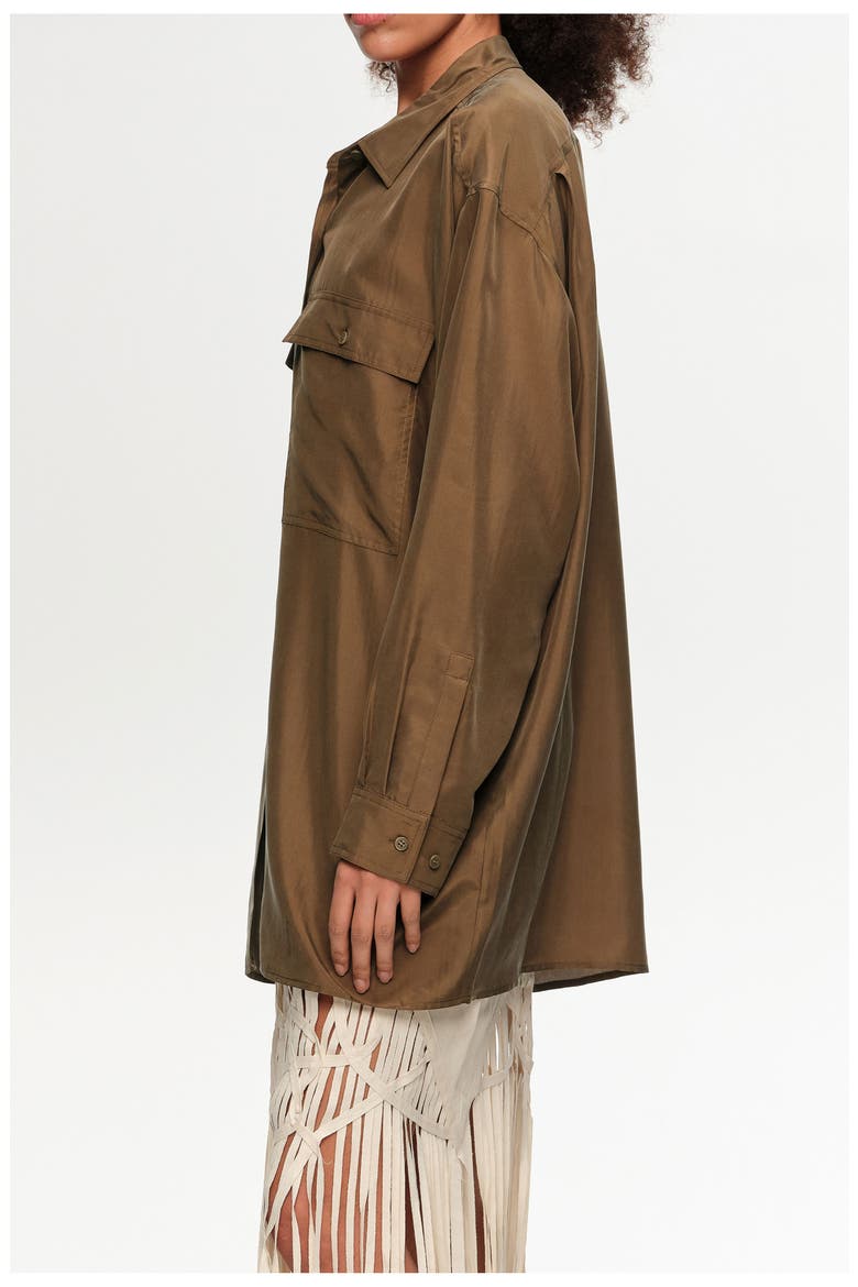 Oversize Silk Shirt, Alternate, color, OLIVE
