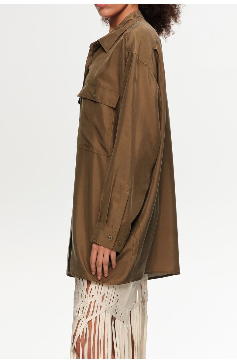 Bimba y Lola Oversize Silk Shirt, Alternate, color, Olive