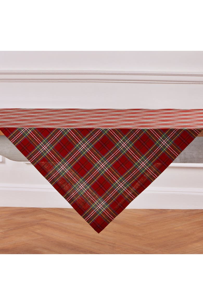 Linen Table Throw 52 x 52 Inch - Classic Tartan Plaid, Alternate, color, Red