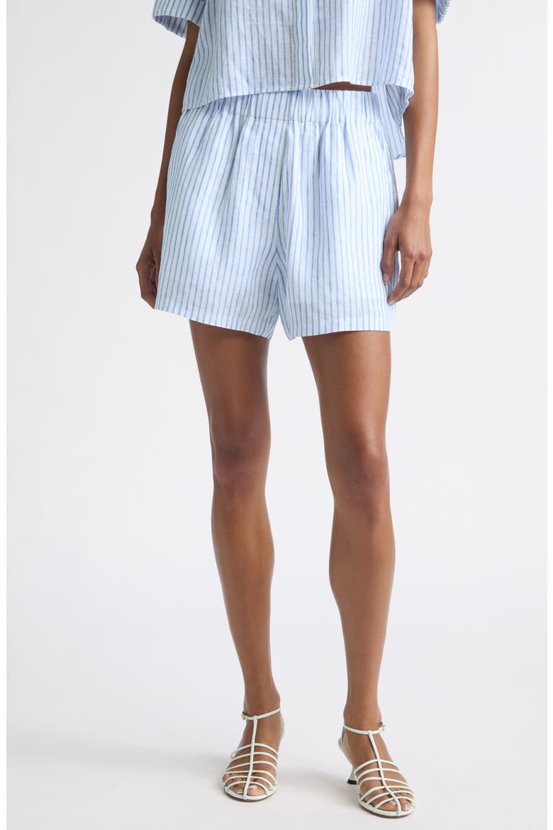 Casey Striped Linen Shorts, Main, color, WHITE/ CLASSIC BLUE