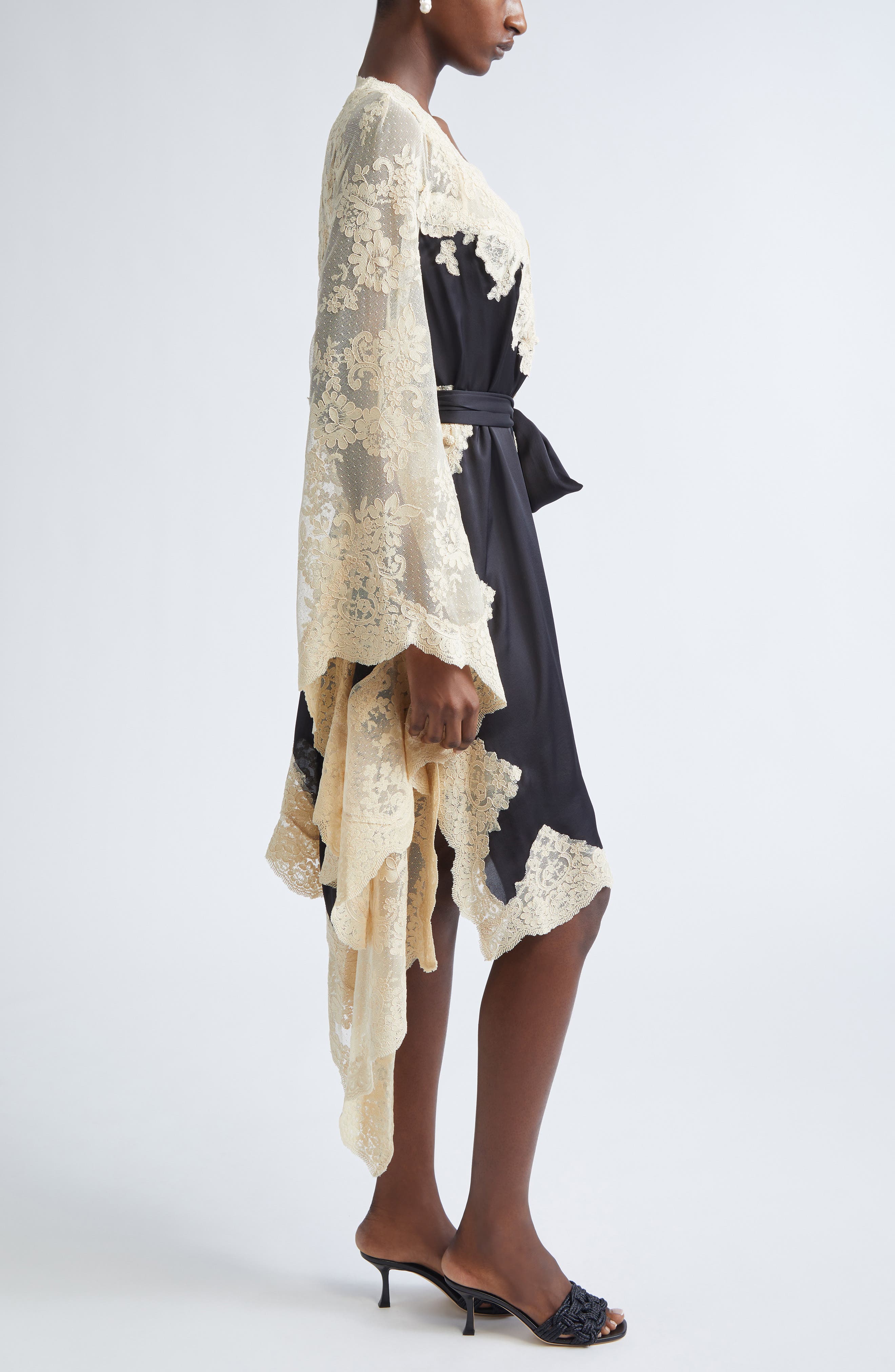 Zimmermann 2025 Hypnotic Satin Wrap Dress Black Cream Lace Silk