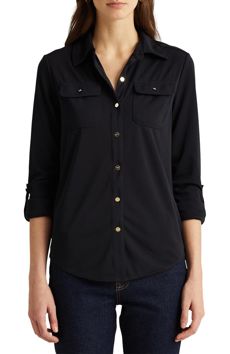 Lauren Ralph Lauren Jersey Button Front Shirt, Main, color, 
