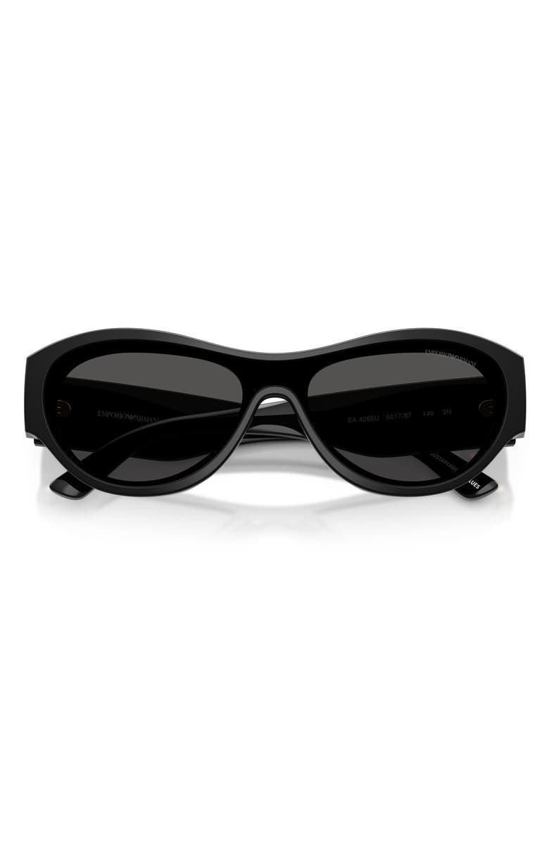 Emporio Armani 136mm Irregular Sunglasses, Alternate, color, Shiny Black / Dark Grey