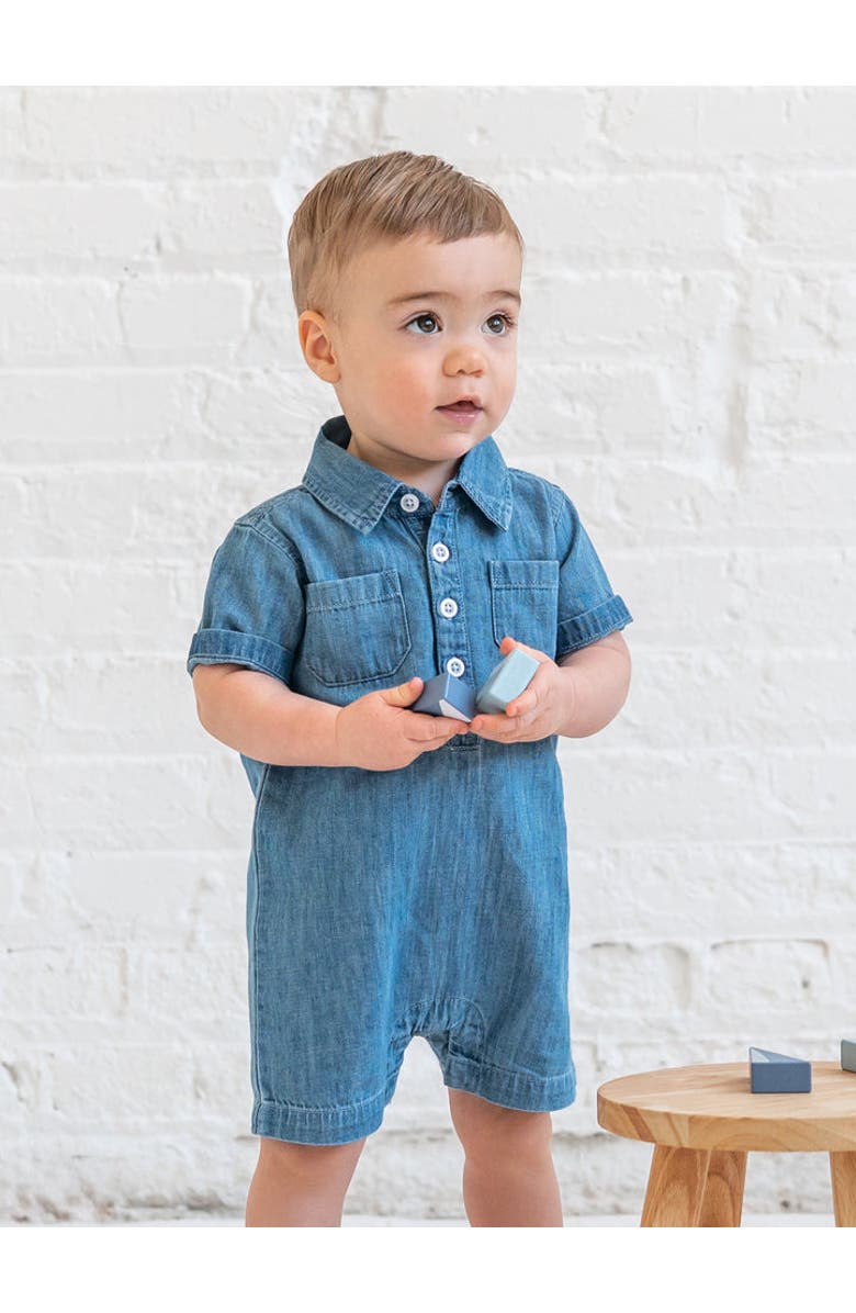 KENDI by Colored Organics Organic Ted Chambray Collared Romper, Alternate, color, Chambray