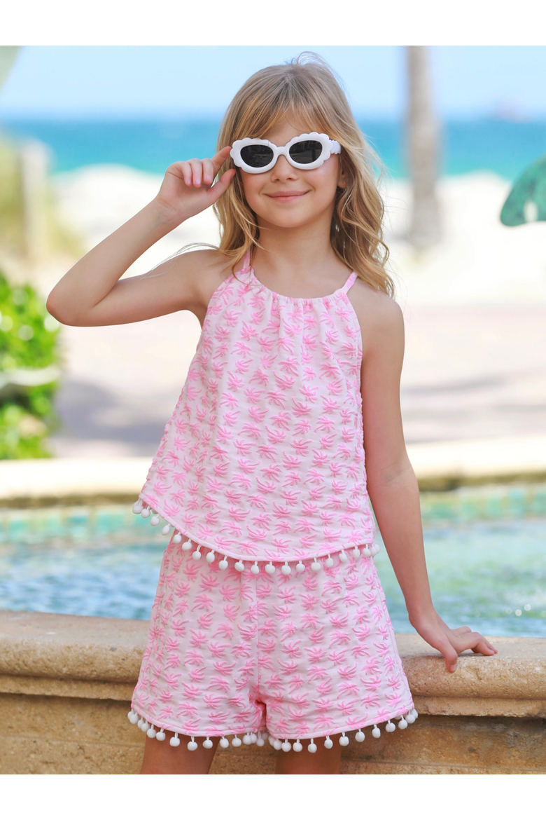 Sunny Daze Pom-Pom Tank and Short Set, Alternate, color, Pink