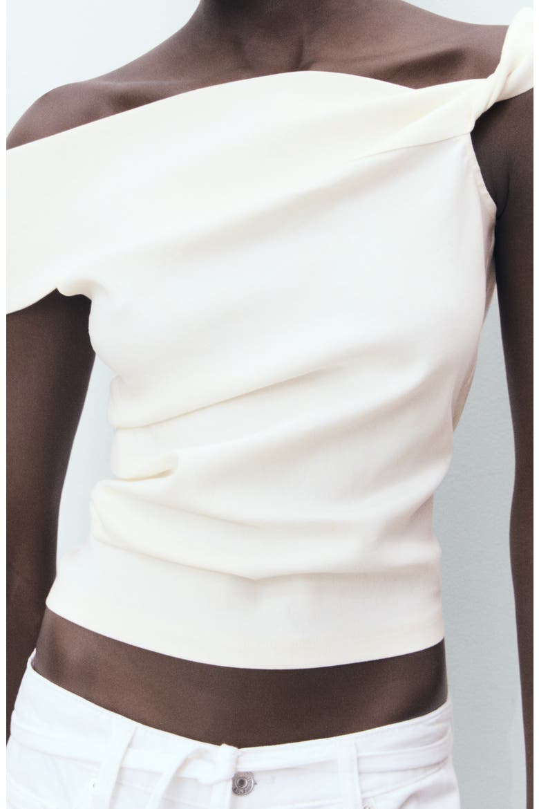 Pleated One-Shoulder Top, Alternate, color, ECRU