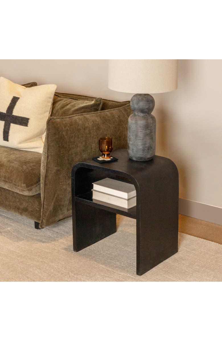 Olive Grove Modern Waterfall Edge End Table with Shelf, Alternate, color, Black