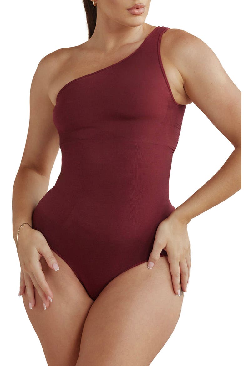 Butter Sculpt One-Shoulder Bodysuit, Main, color, DARK CHERRY