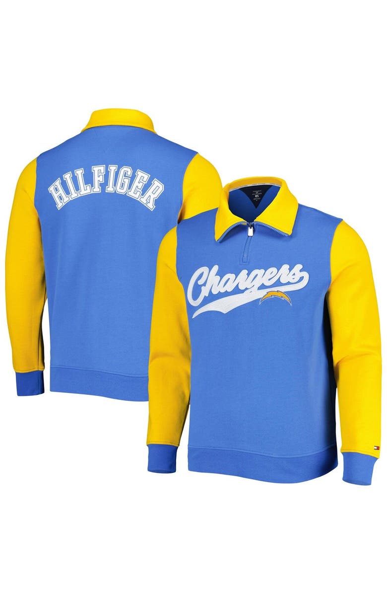 Tommy Hilfiger Men's Tommy Hilfiger Powder Blue/Gold Los Angeles Chargers Aiden Quarter-Zip Sweatshirt, Main, color, Powder Blue