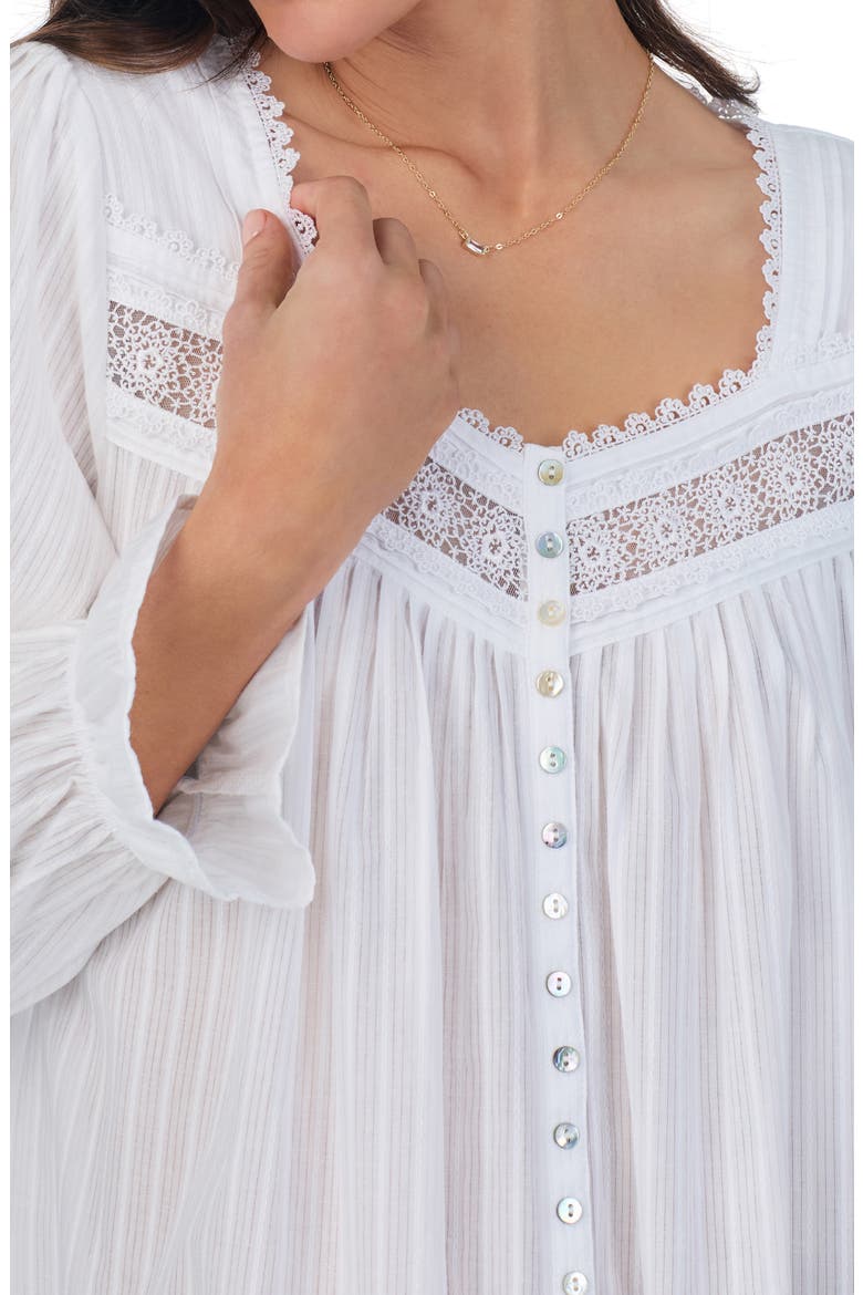 Long Sleeve Cotton Dobby Nightgown, Alternate, color, WHITE