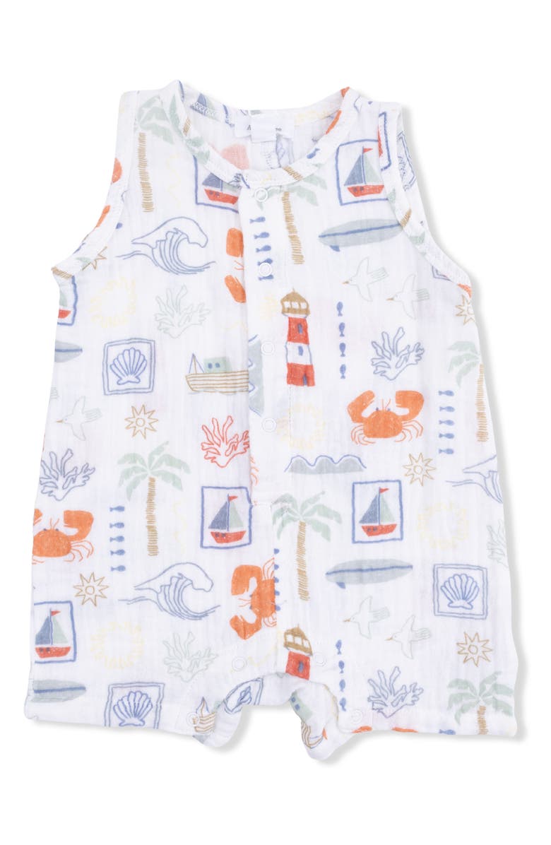 Angel Dear Club Mediterranean Organic Cotton Muslin Romper, Main, color, White