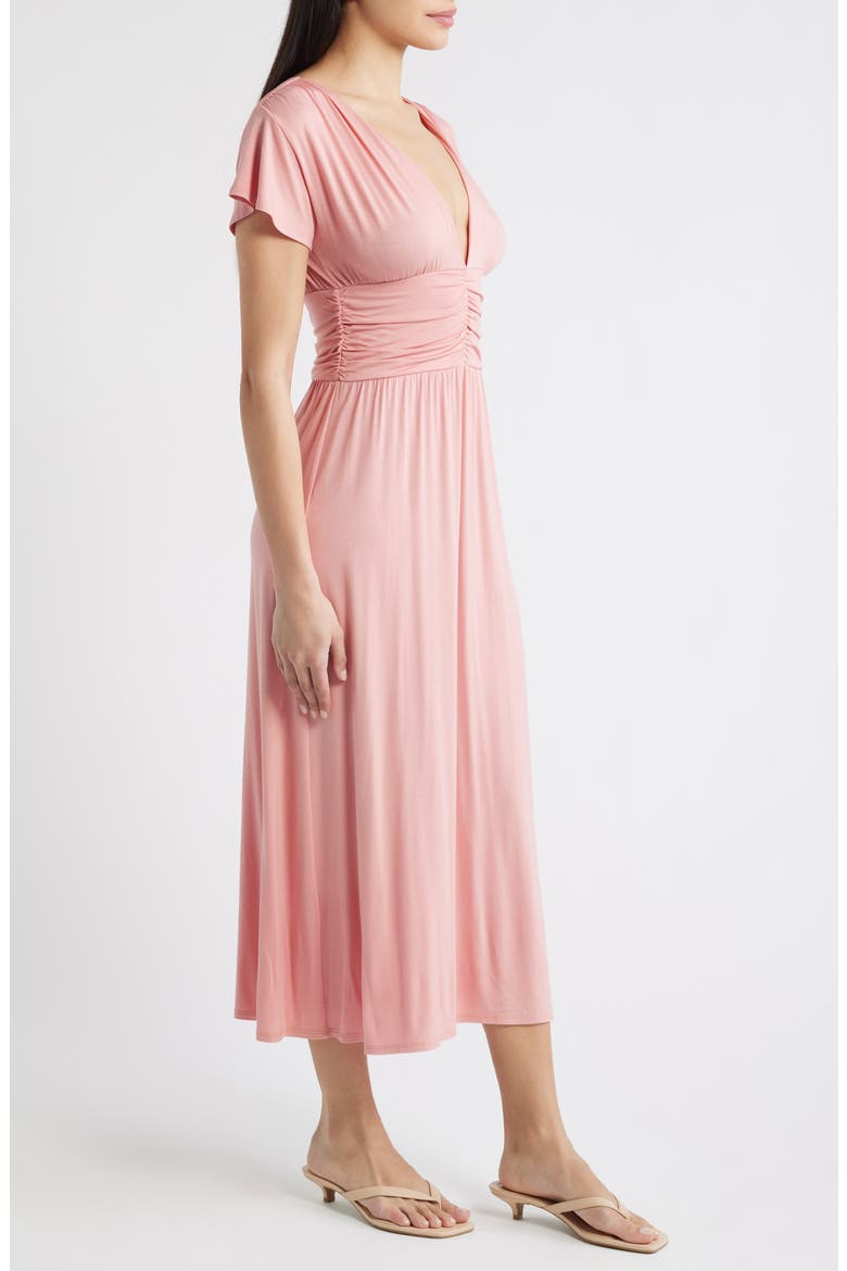 Ruched Bodice Midi Dress, Alternate, color, DUSTY ROSE