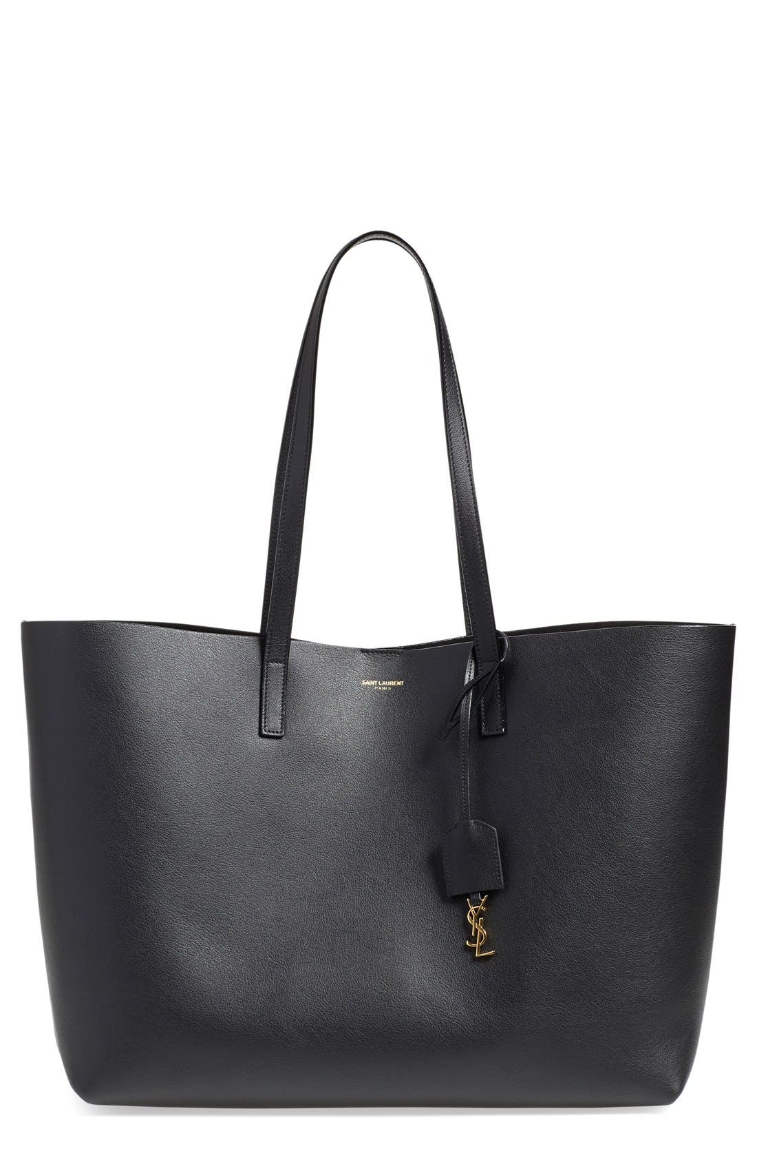 'Shopping' Leather Tote, Main, color, NOIR/ NOIR