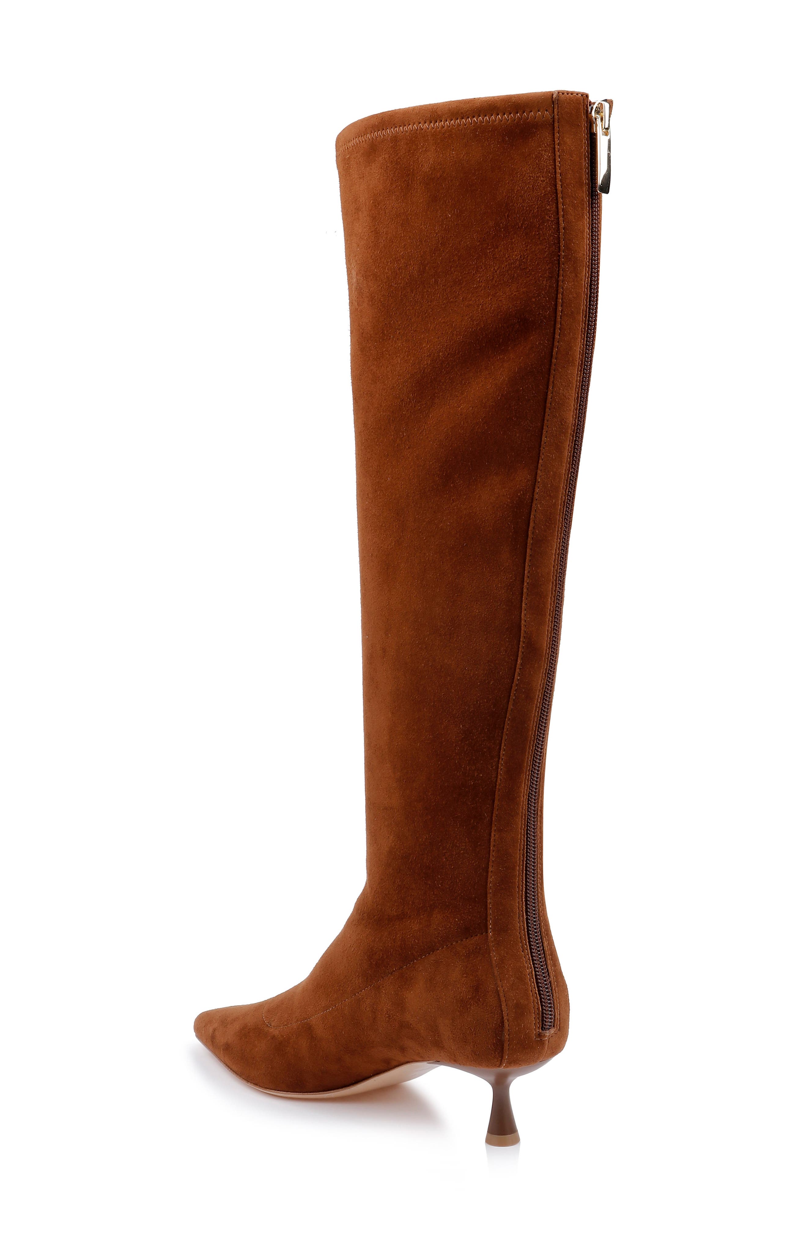 Emilie Pointed Toe Kitten Heel Knee High Boot, Alternate, color, BUCKSKIN SUEDE