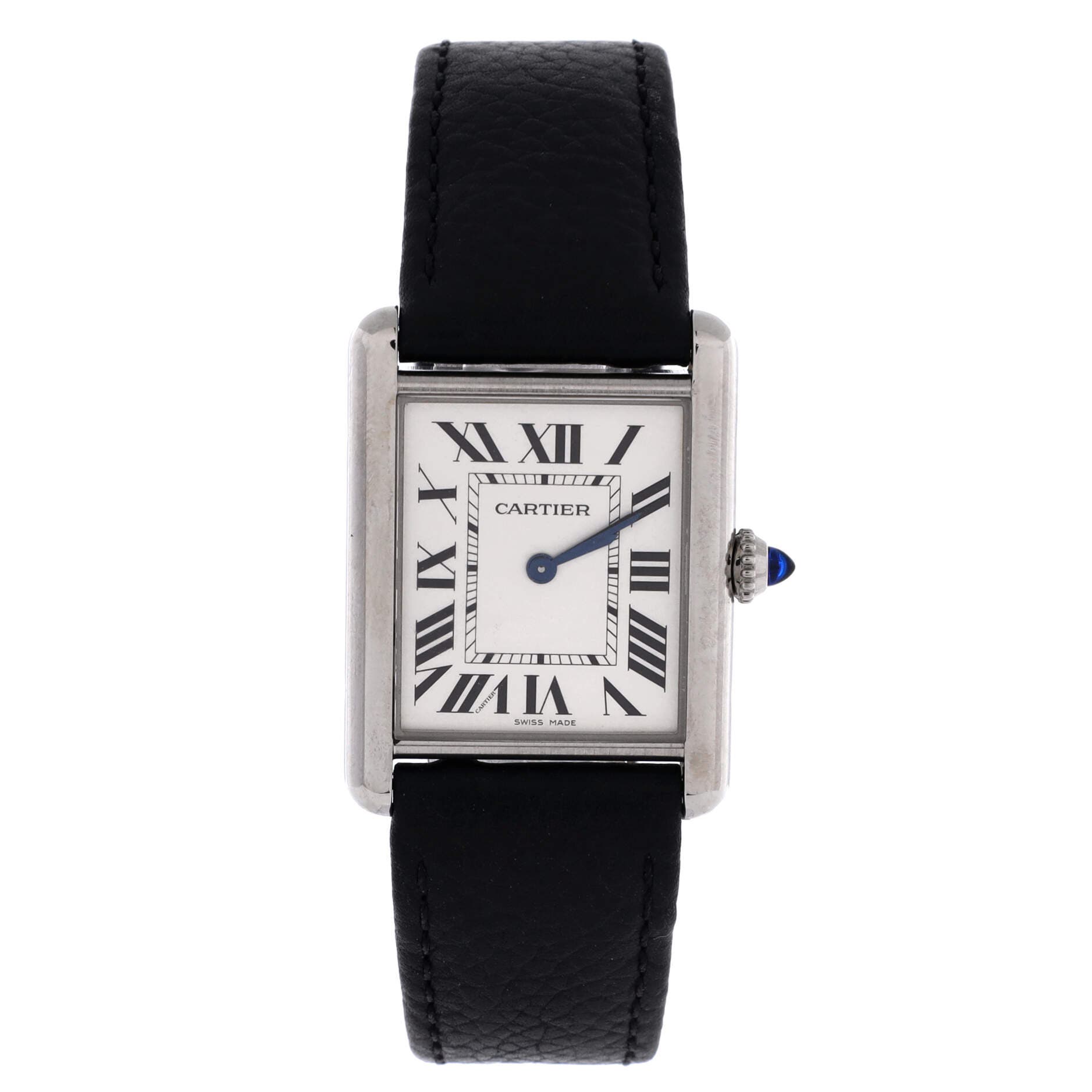 Must de Cartier Tank Quartz Watch Stainless Steel and Leather 25, Main, color, Black