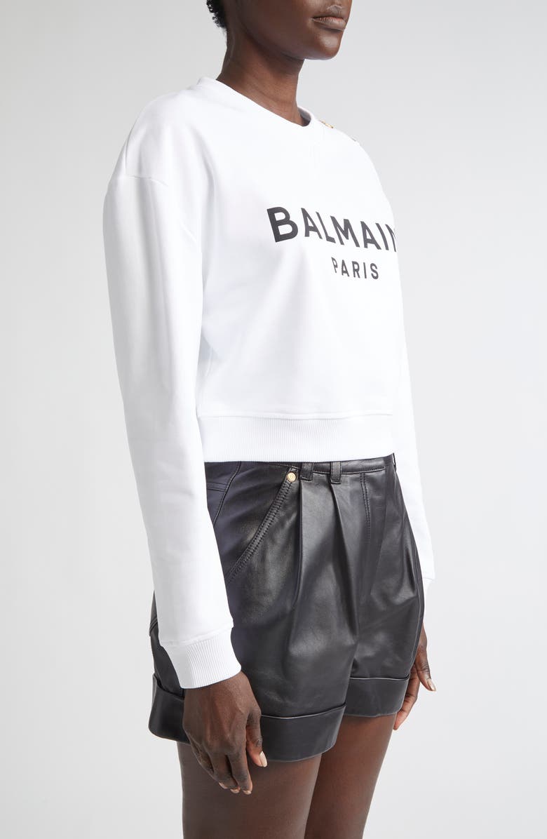 Balmain Crop Logo Graphic Sweatshirt, Alternate, color, Gab White/ Blk