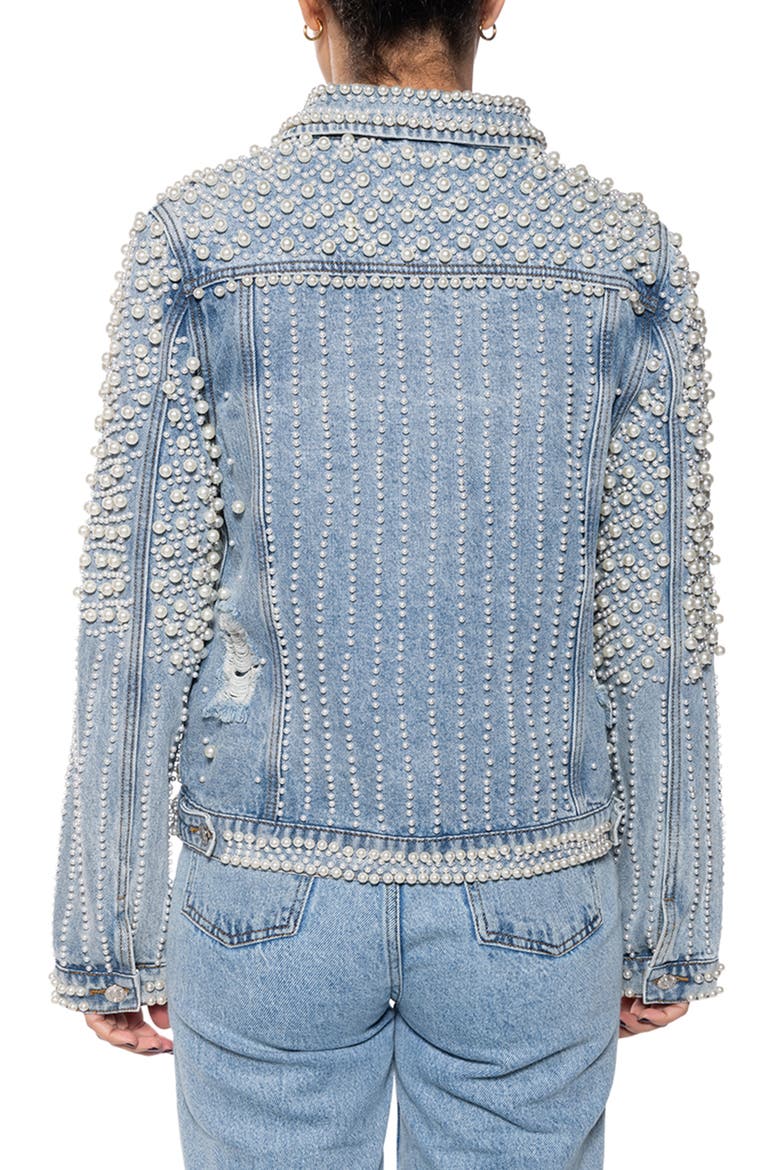 Imitation Pearl Denim Jacket, Alternate, color, BLUR