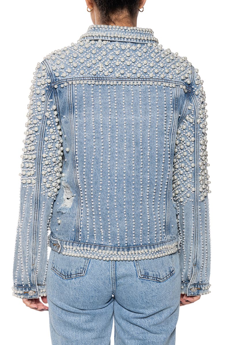 AZALEA WANG Imitation Pearl Denim Jacket, Alternate, color, Blur