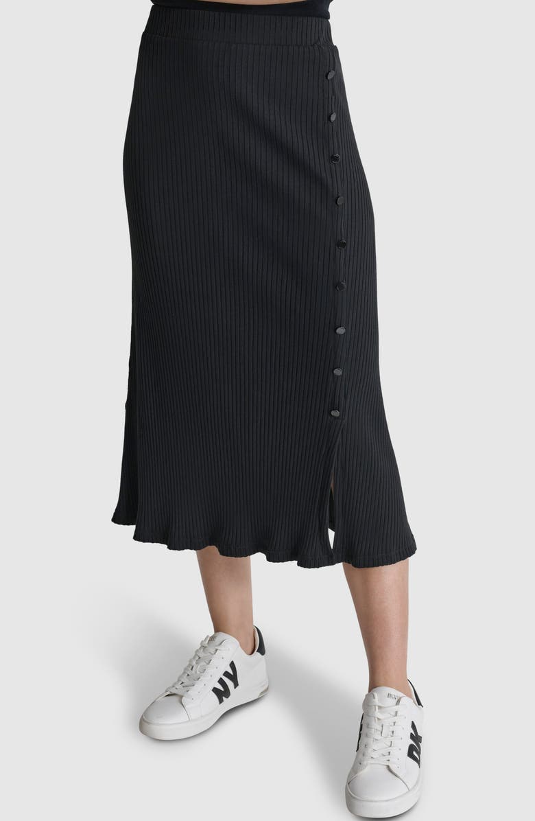DKNY Rib Flare Stretch Cotton Skirt, Alternate, color,