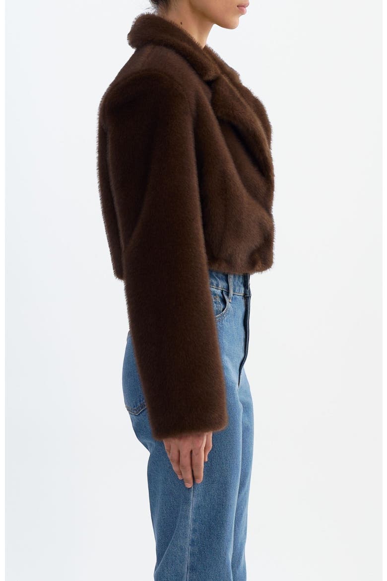 CARLIE | Faux Fur Cropped Blazer, Alternate, color, Walnut