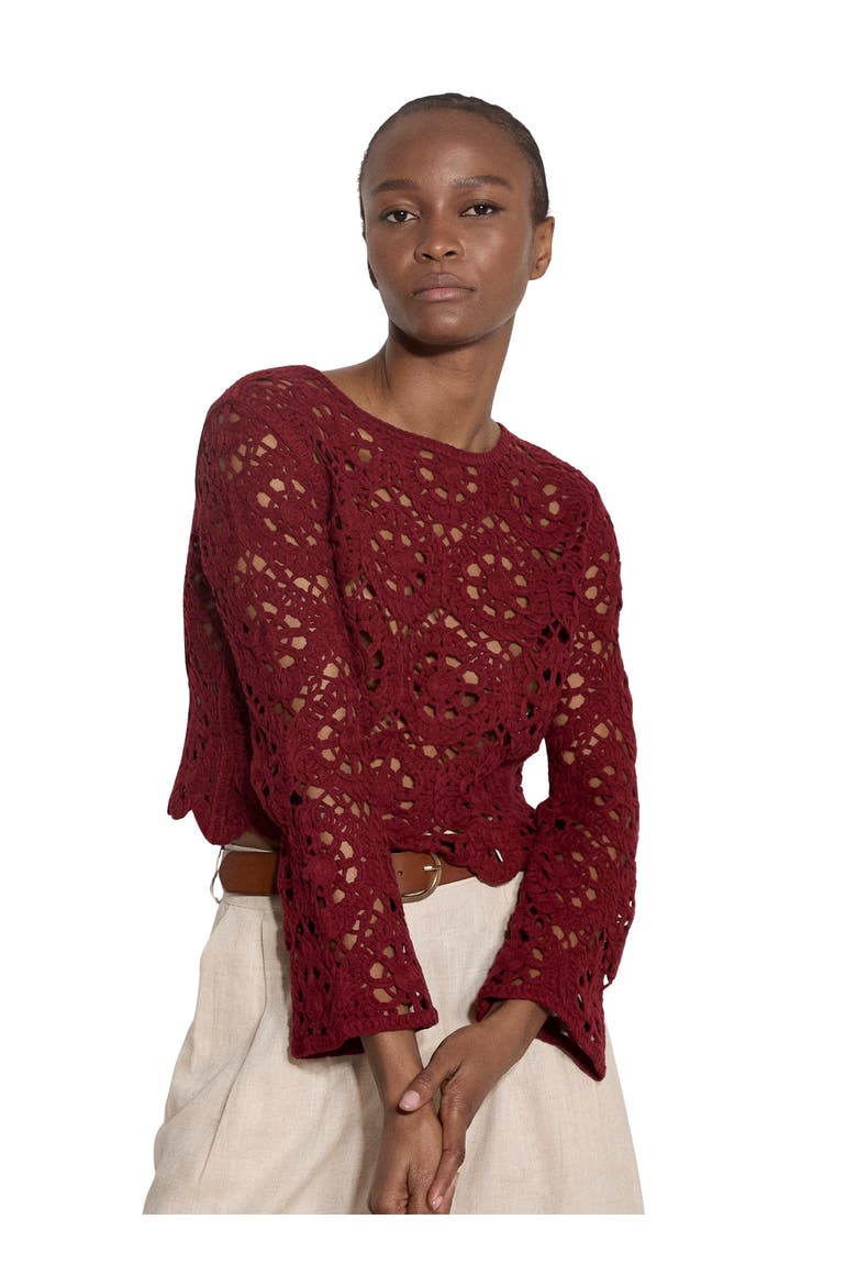 Tape Yarn Crochet Top, Main, color, Burgundy