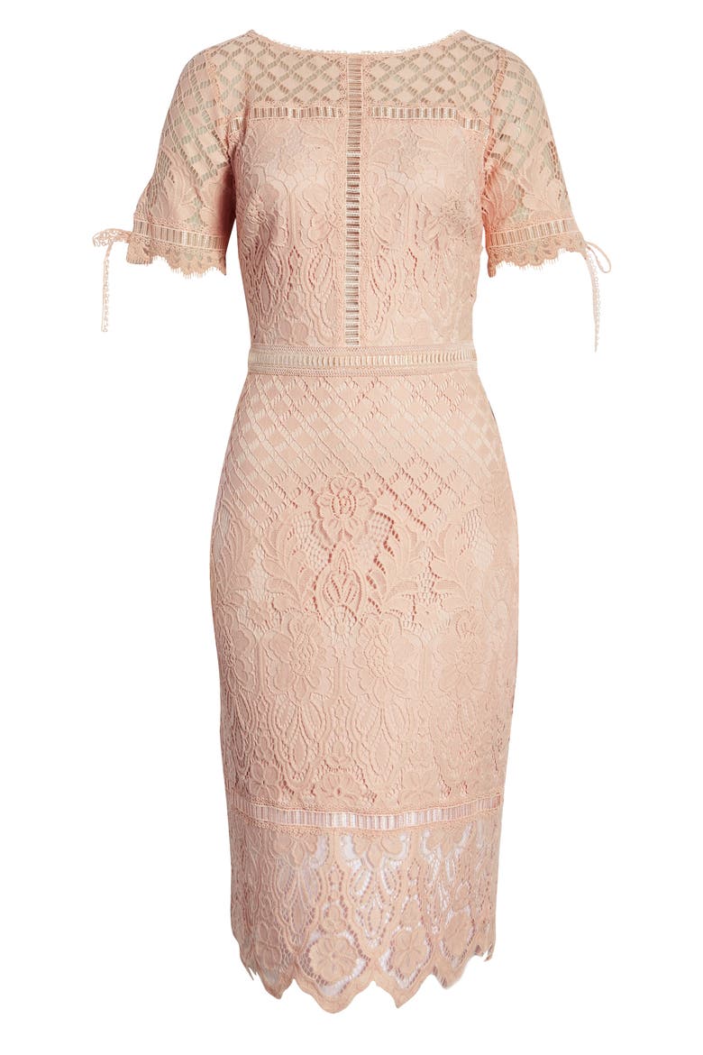 Tie Sleeve Lace Cocktail Dress, Alternate, color, PRIMROSE
