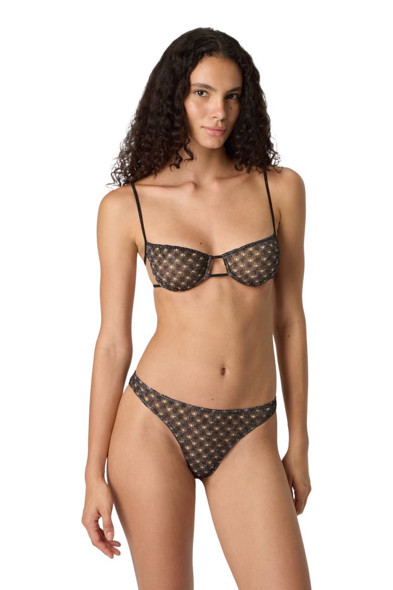 Balconette Bikini In Lamé Viscose With Spiderweb Motif, Main, color, Brown