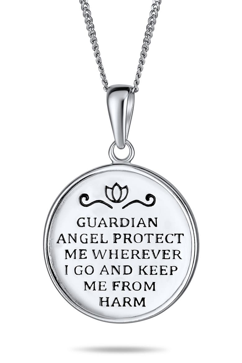 Guardian Angel Round Pendant Necklace, Alternate, color, SILVER