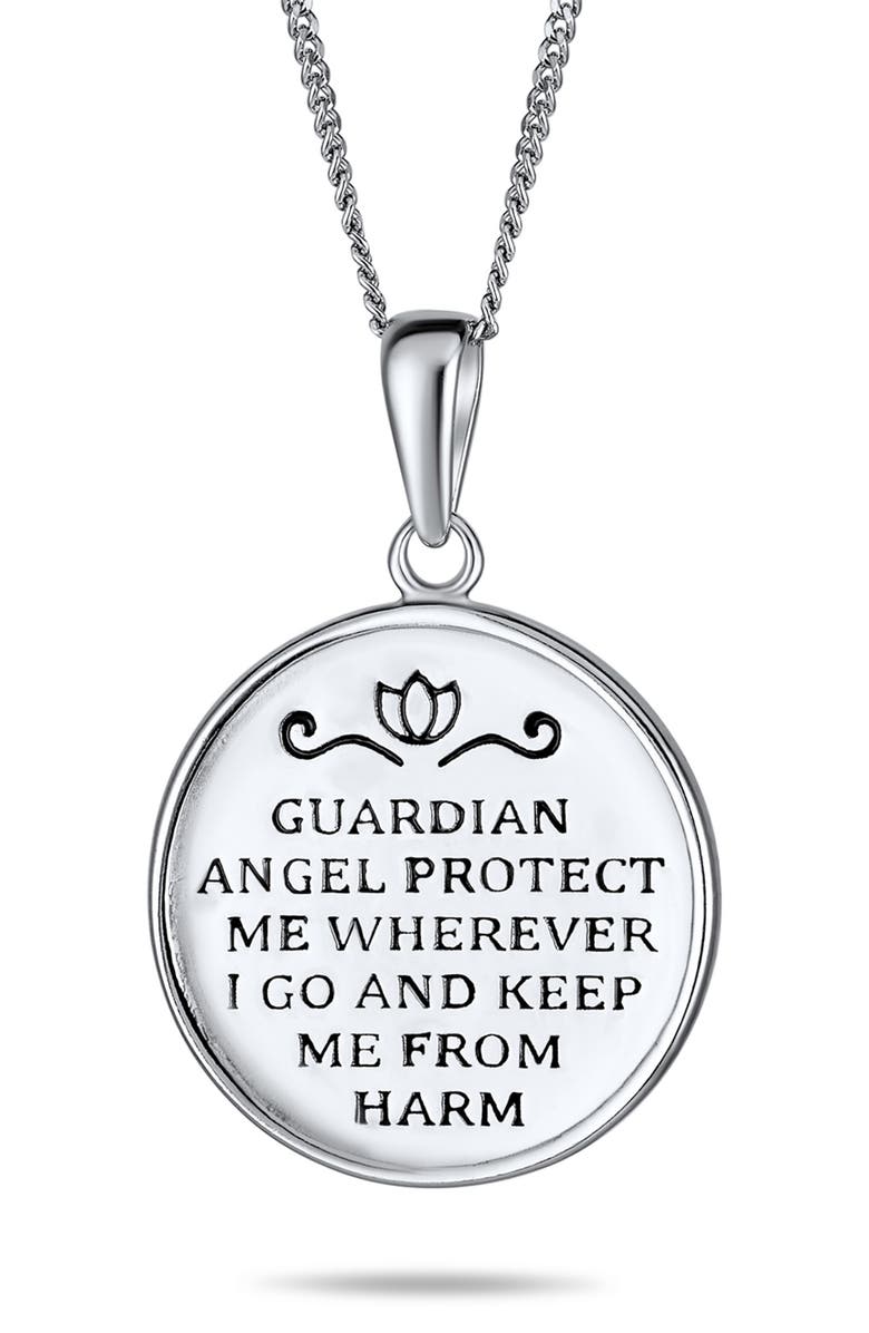 BLING JEWELRY Guardian Angel Round Pendant Necklace, Alternate, color, Silver