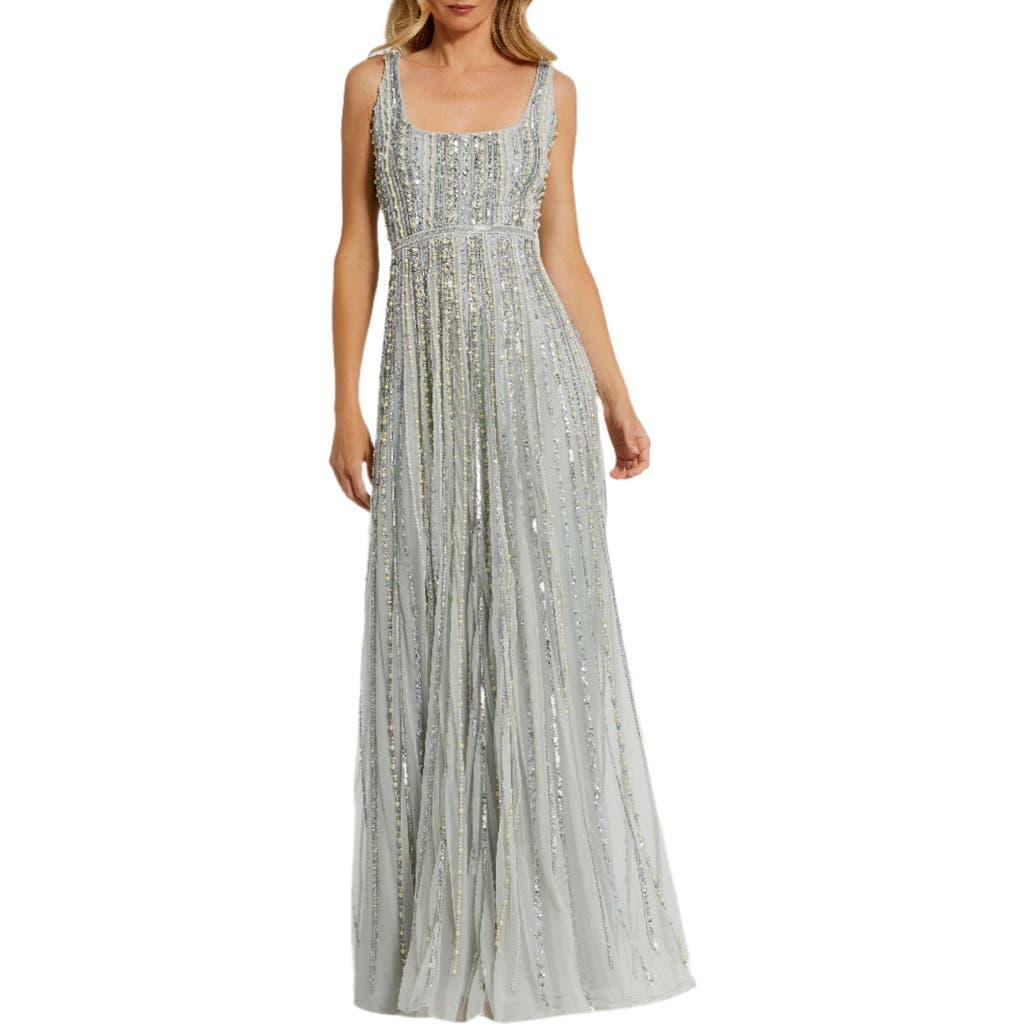 Mac Duggal Embellished A-line Gown With Striped Details Dress