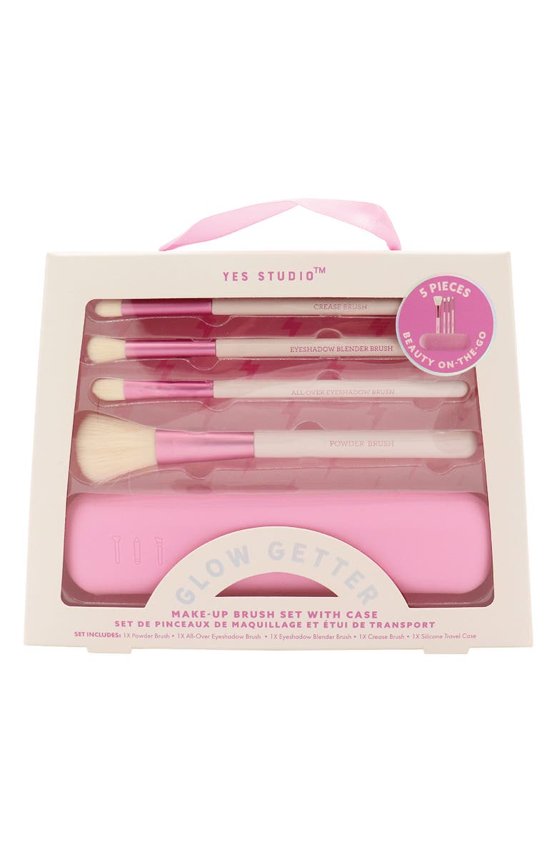 YES STUDIO 5-Piece Makeu-Up Brush Set with Carrying Case, Alternate, color, Pink