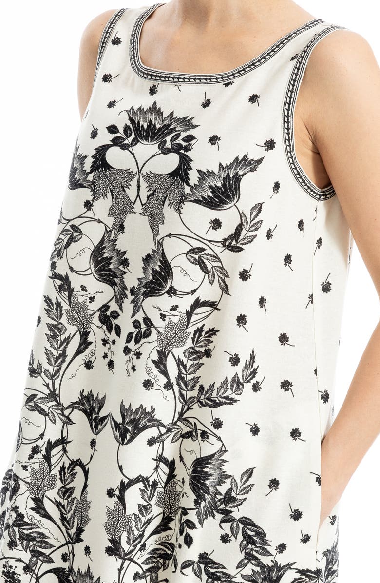MAX STUDIO LONDON Floral Linen Blend Shift Dress, Alternate, color, Natural/ Black Floral Swirls