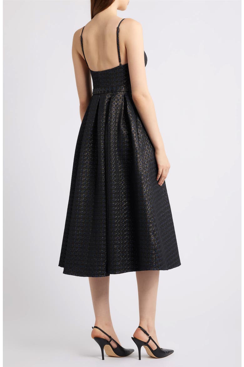 Metallic Pleated Belted Fit & Flare Midi Dress, Alternate, color, NAVY/ GOLD