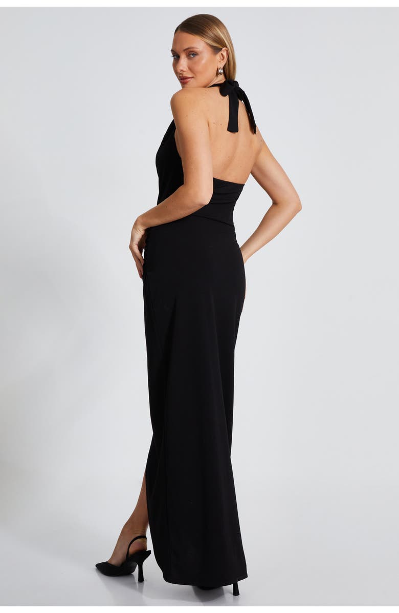 QUIZ Scuba Crepe Buckle Detail Halter Neck Maxi Dress, Alternate, color, Black