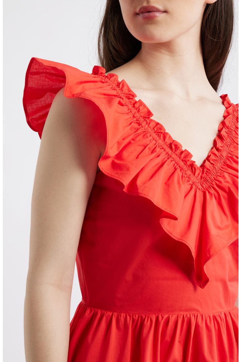 'Lil Alessandra Ruffle Tiered Cotton Fit & Flare Minidress, Alternate, color, HOT CORAL