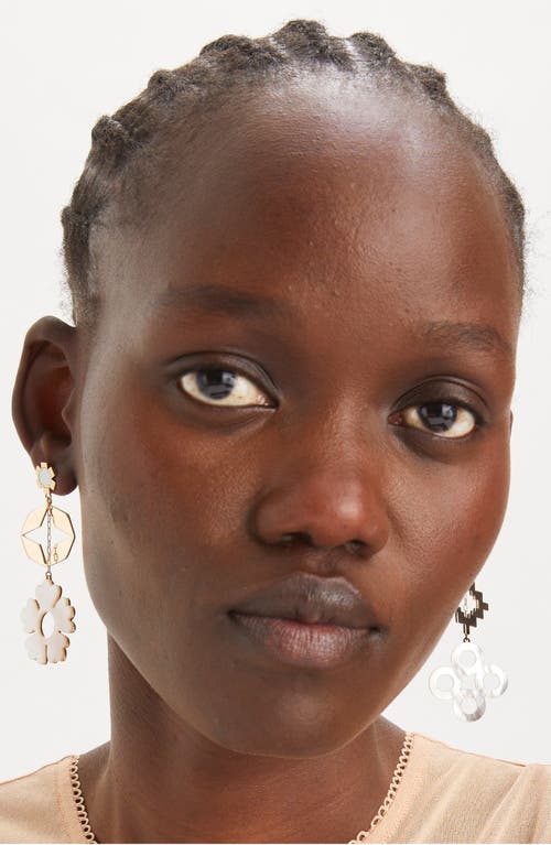 Tory Burch Kira Mismatched Clover Drop Earrings In Metallic