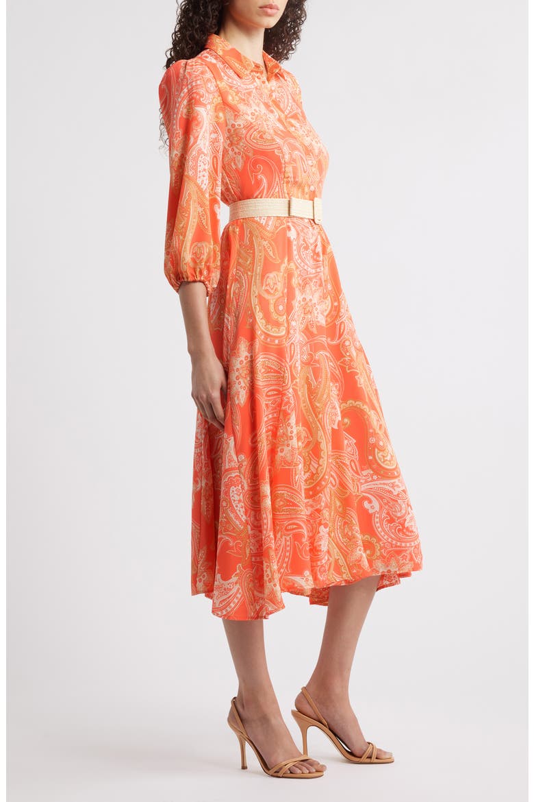 Paisley Belted Fit & Flare Shirtdress, Alternate, color, CORAL PAISLEY