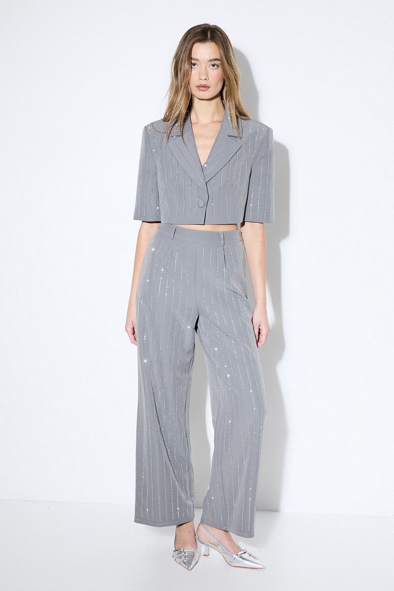 Premium Embellished Cropped Blazer, Alternate, color, Grey