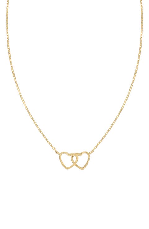 14K Gold Interlocking Heart Pendant Necklace