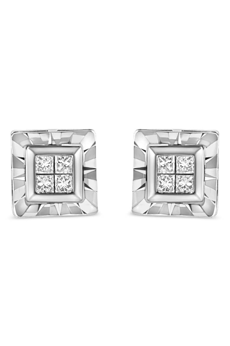 Silver 1/6 Ct Invisible Princess Quad Composite Stud Earrings, Main, color, White