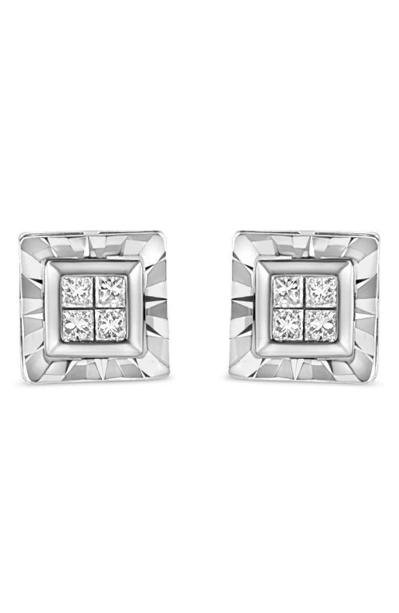 Haus of Brilliance Silver 1/6 Ct Invisible Princess Quad Composite Stud Earrings, Main, color, White