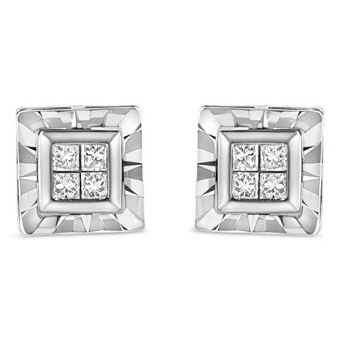 Silver 1/6 Ct Invisible Princess Quad Composite Stud Earrings