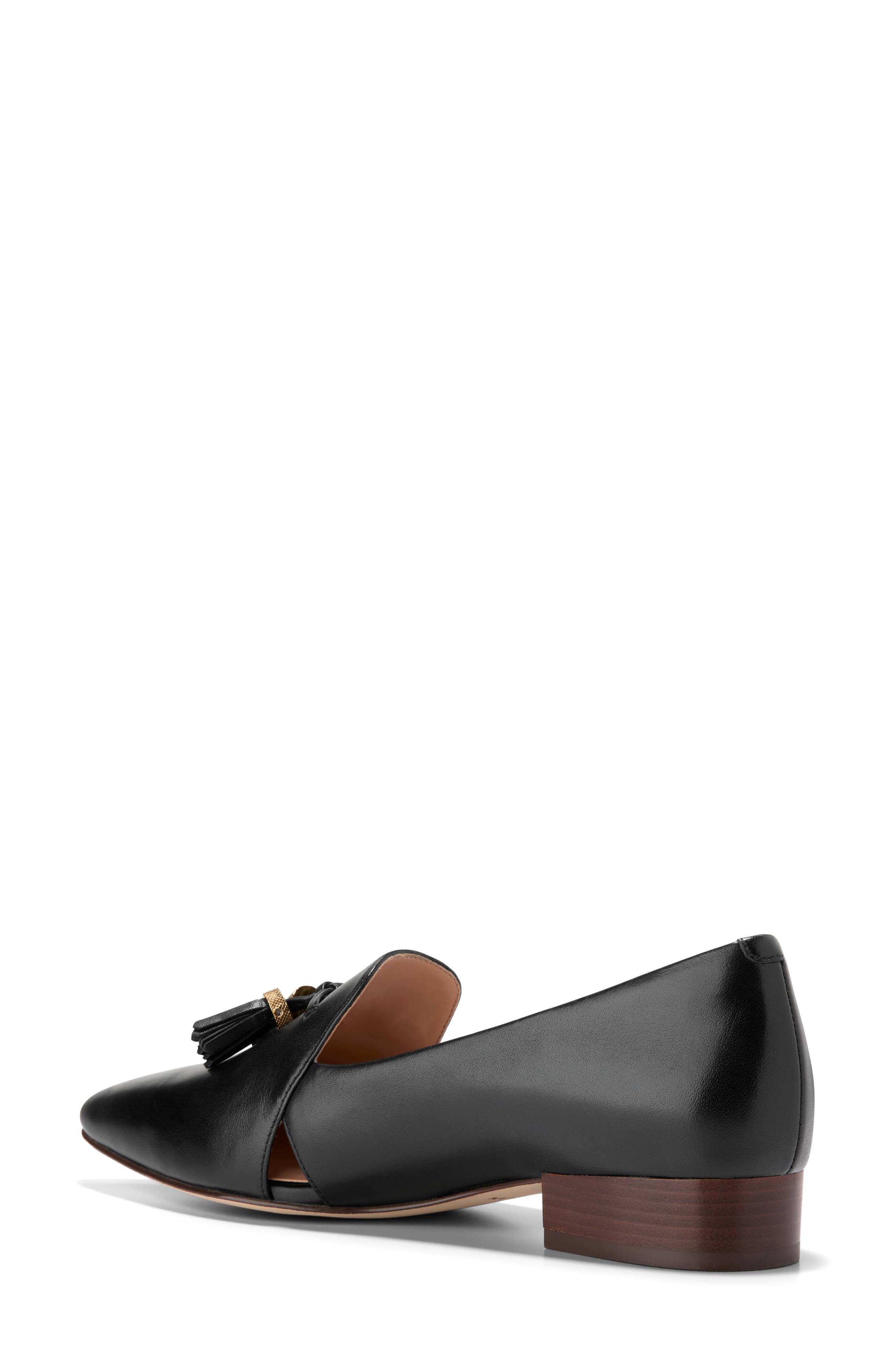 Cole Haan Vanya Tassel Flat, Alternate, color, Black Leather