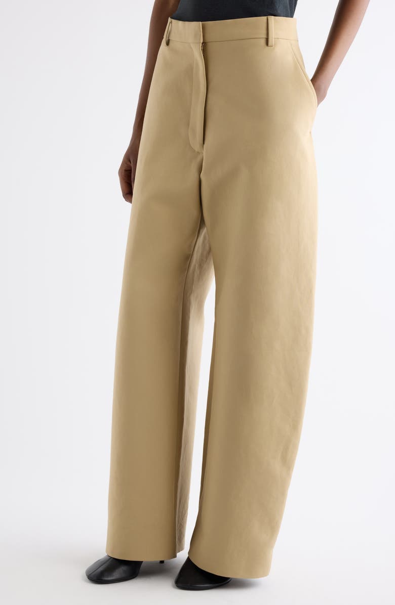 Acne Studios Pommy Tailored Organic Cotton Satin Wide Leg Trousers, Alternate, color, Beige