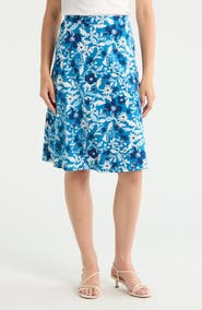 Seasalt Cornwall Rose A-Line Stretch Organic Cotton Midi Skirt