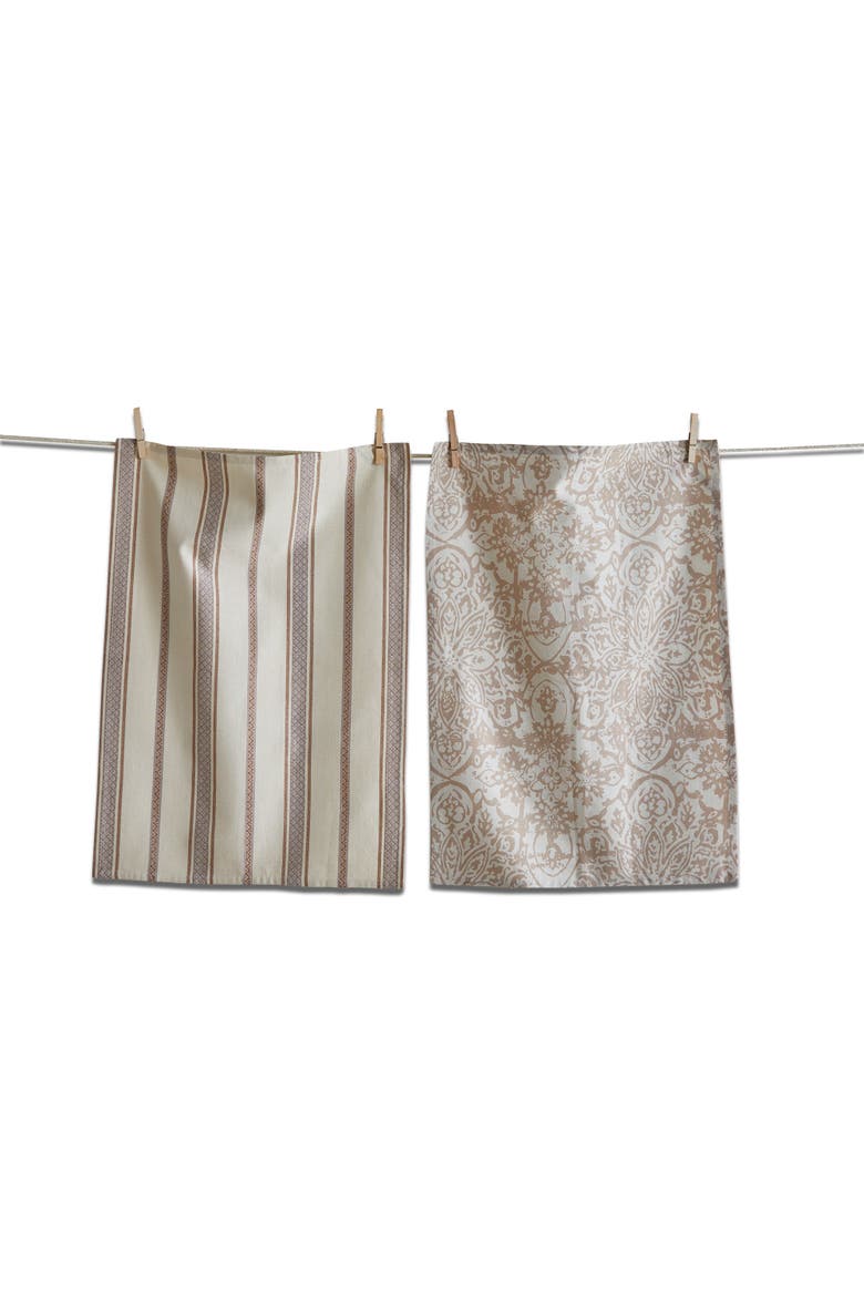 Starflower Multicolor Cotton Dishtowel Set of 2 for Kitchen, Main, color, Brown