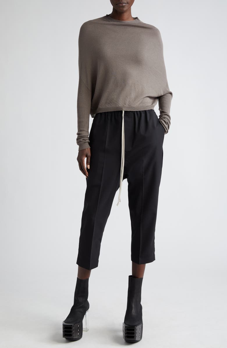 Rick Owens Crop Stretch Wool Pants, Alternate, color,
