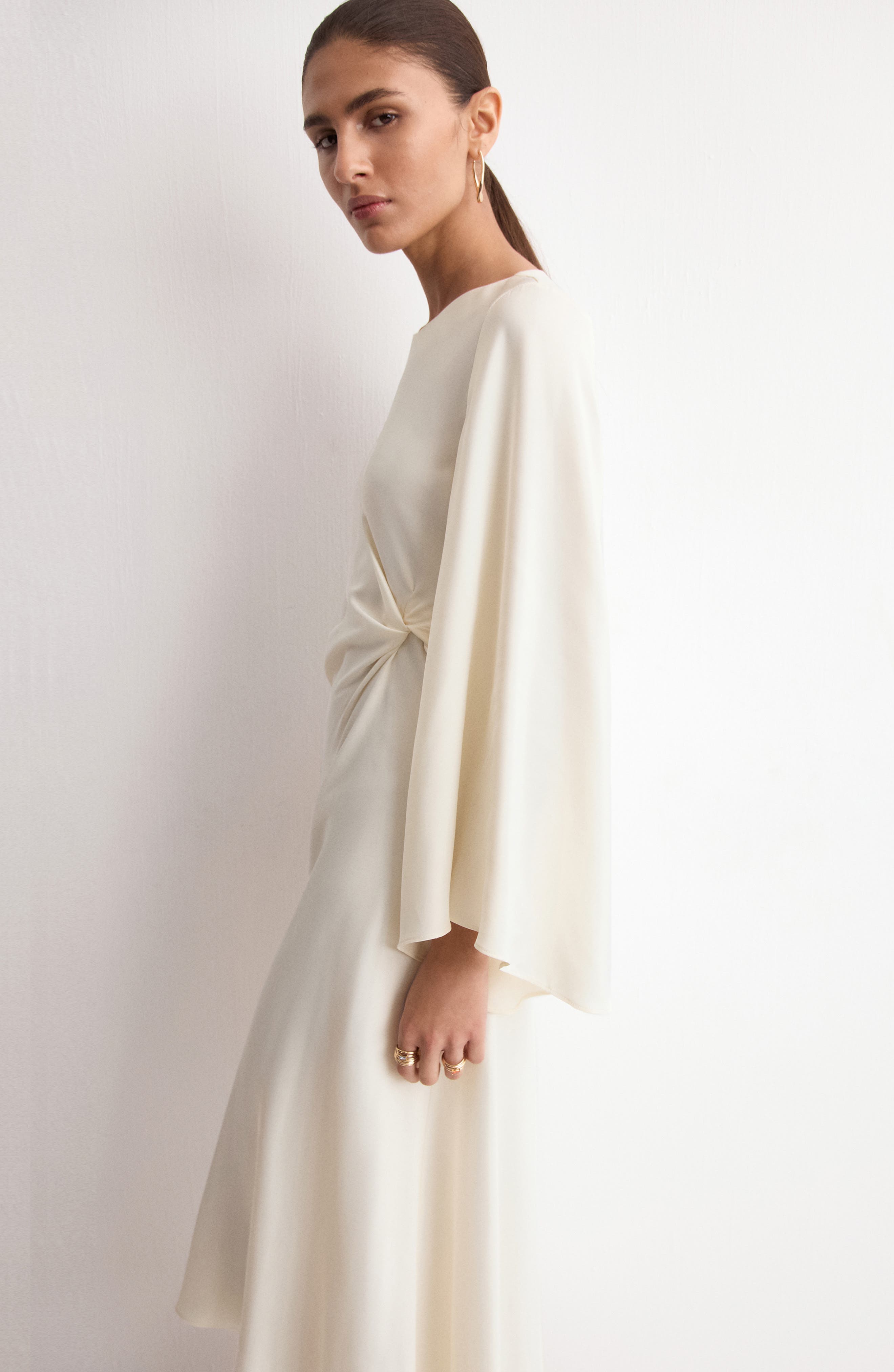 mariam silk bias cut flutter sleeve dress nuit Mariam Bias Cut Dress in Nuit