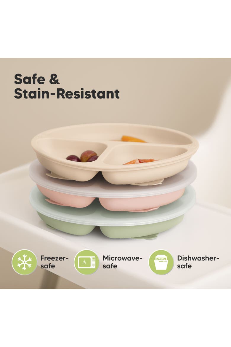 3-Pack Prep Silicone Suction Plates with Lids, Alternate, color, Macaron